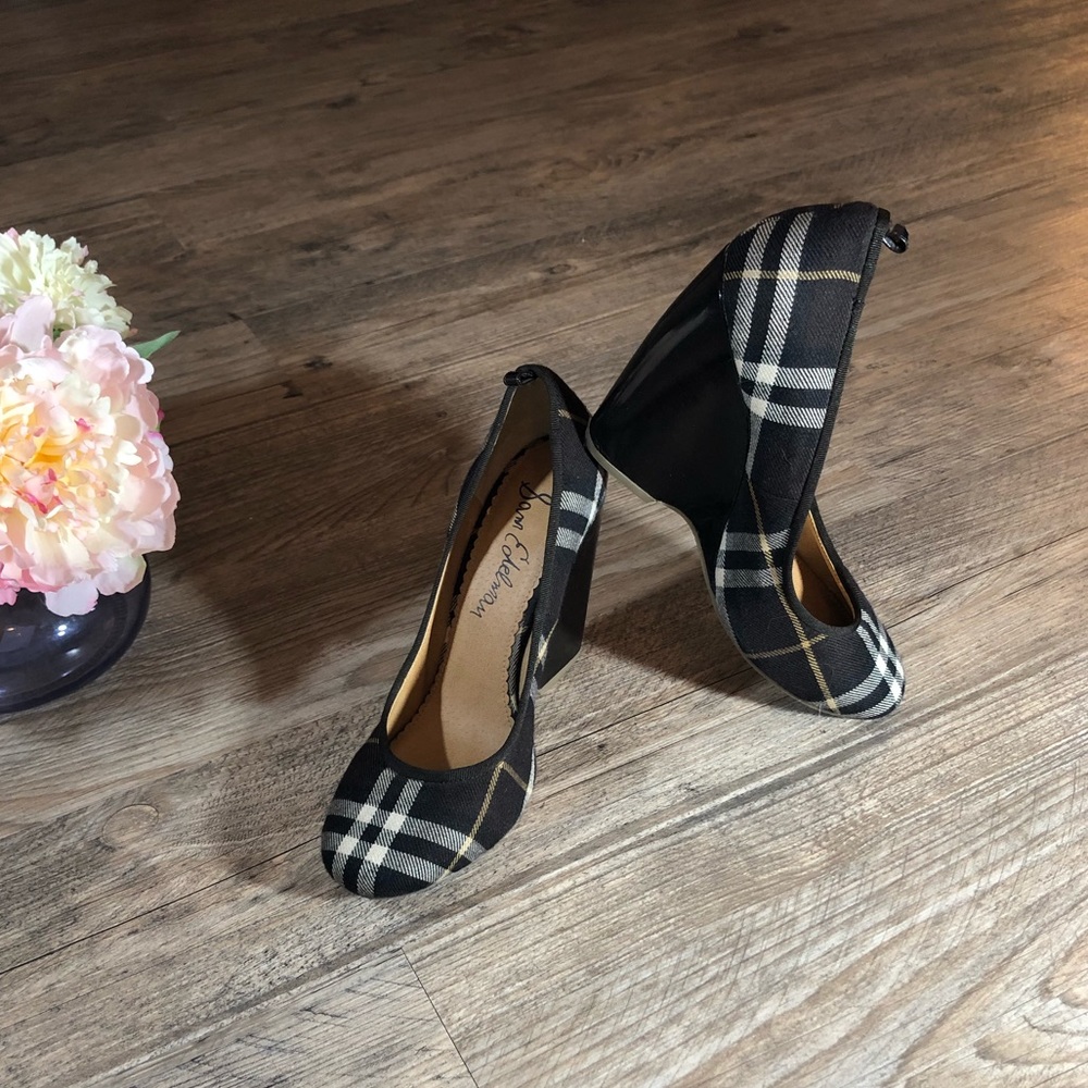 Sam Edelman brown plaid wedges size 9